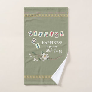 Happiness is playing Mah Jongg Green Hand Towel