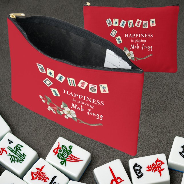 Happiness is playing Mah Jongg w/ the Girls Red Accessory Pouch (Creator Uploaded)