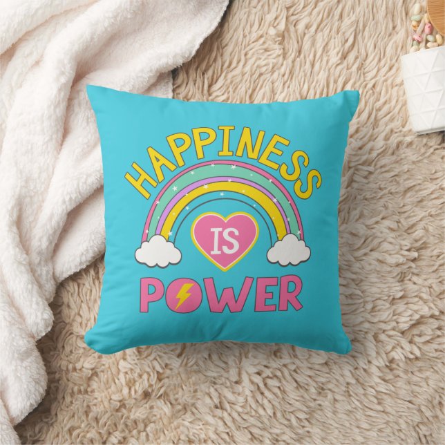 Happiness is Power Rainbow Throw Pillow (Blanket)
