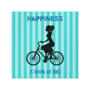 Happiness Is Riding My Bike - Cyclist Silhouette Canvas Print