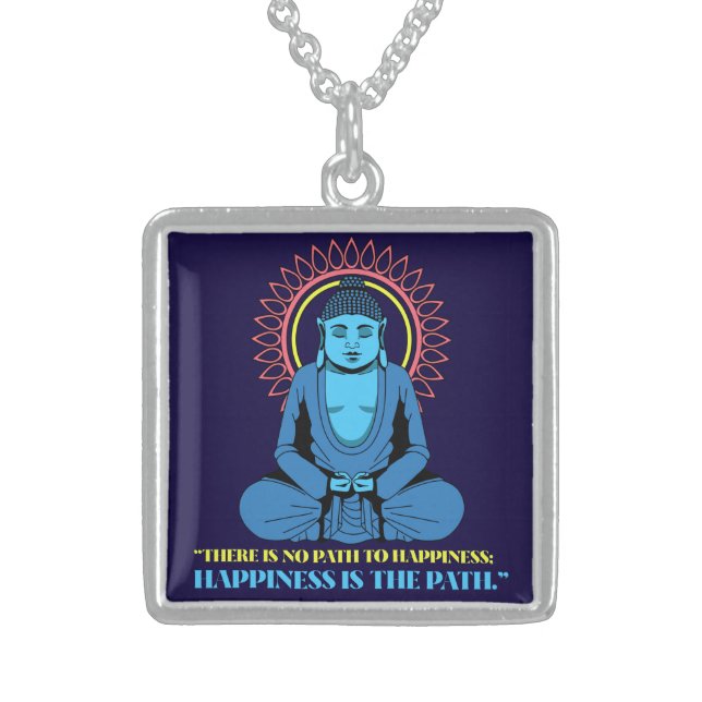 Happiness is the Path Budda Silver Necklace (Front)