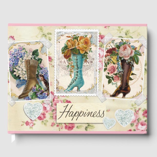 Happiness is Victorian Steampunk Boots Guest Book (Front)