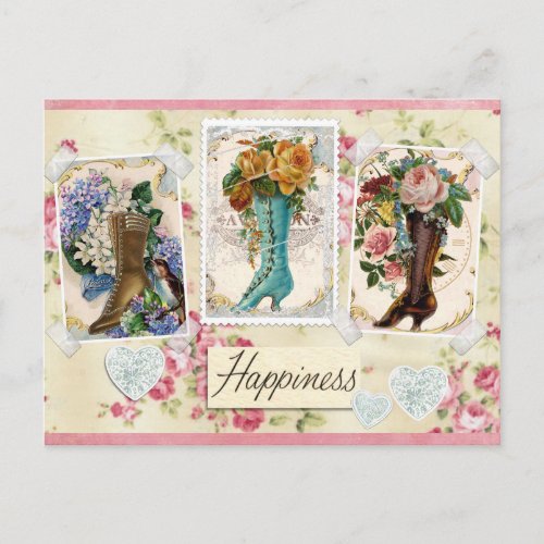 Happiness is Victorian Steampunk Boots Postcard