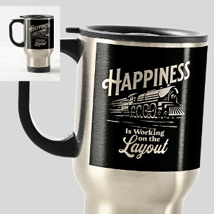 Happiness is Working On The Layout, Steam Train Travel Mug