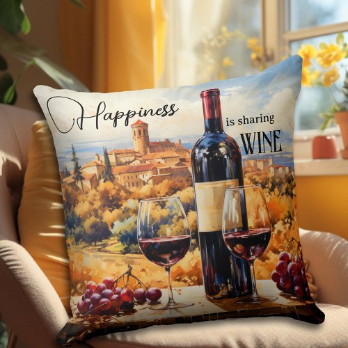 Happiness Italian Landscape Wine Art Throw Pillow