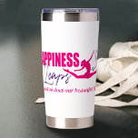 Happiness leaps heart leaping girl pink purple insulated tumbler<br><div class="desc">Graphic gymnastic leaper happiness leaps slogan bottle in hot pink and purple. Personalize with your own name,  business or message,  currently reads happiness leaps ... and so does our beautiful Tilly. © Original graphic art and design by www.mylittleeden.com</div>