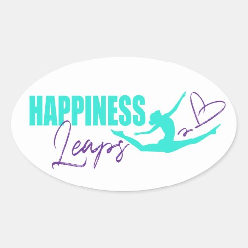 Happiness leaps heart leapping girl aqua purple oval sticker