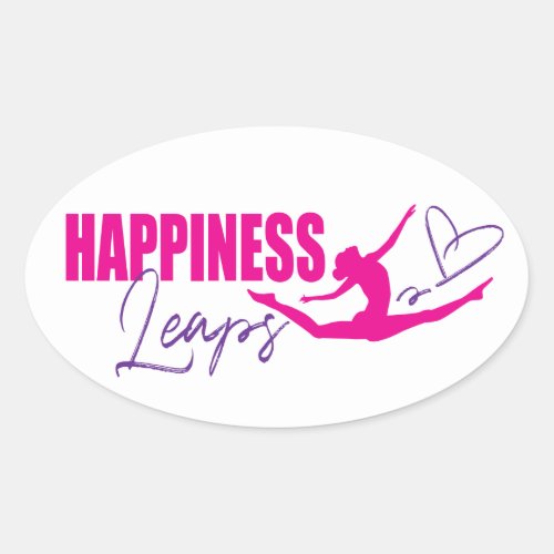 Happiness leaps heart leapping girl pink purple oval sticker