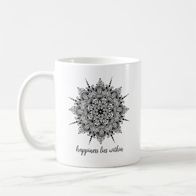 Happiness Lies Within Mandala Coffee or Tea Mug (Left)