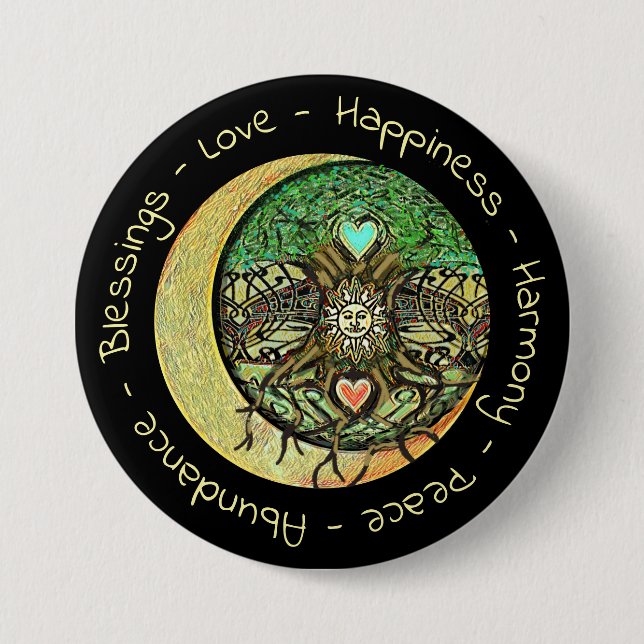 Happiness, Love, Harmony, Peace, Blessings Button (Front)