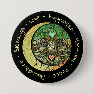 Happiness, Love, Harmony, Peace, Blessings Button