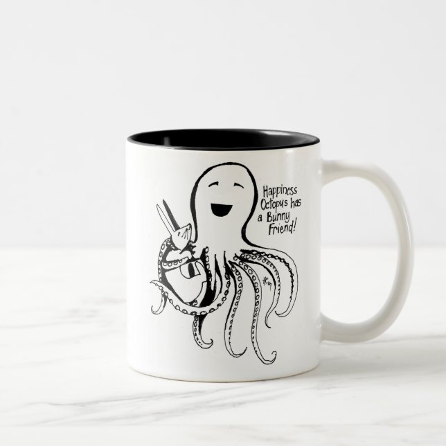 Happiness Octopus has a Bunny Friend Two-Tone Coffee Mug (Right)
