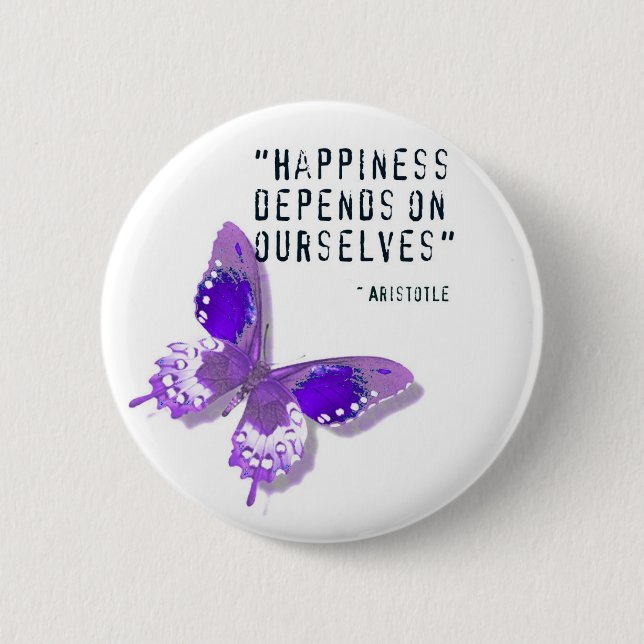 Happiness Purple Butterfly Pinback Button (Front)