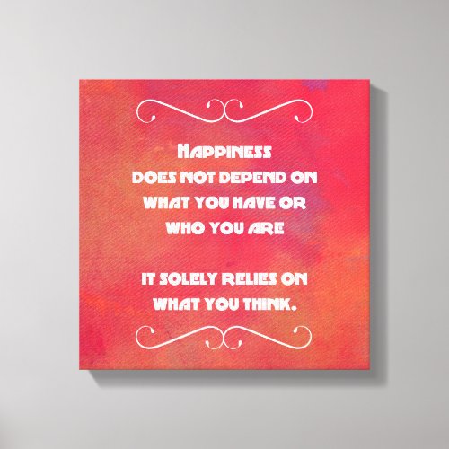 Happiness Quotation on an Orange Red Abstract Canvas Print