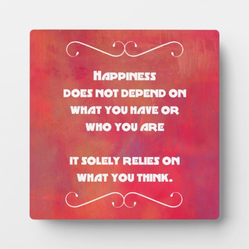 Happiness Quotation on an Orange Red Abstract Plaque