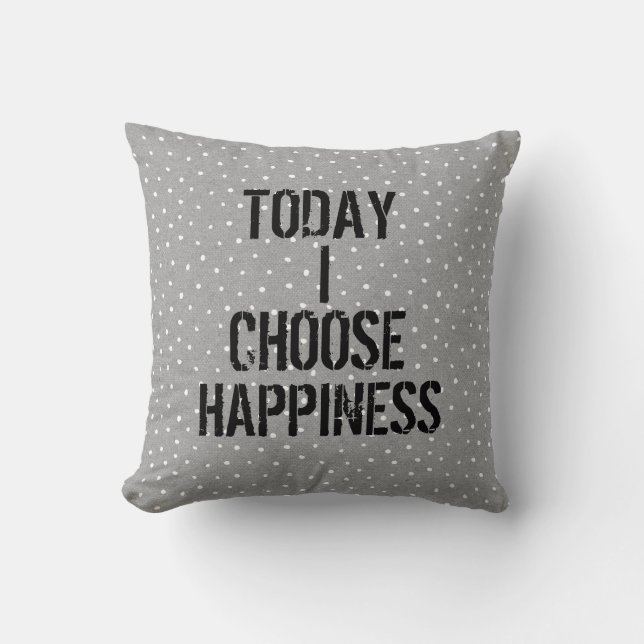Happiness Quote on Polka Dots Throw Pillow (Front)