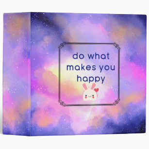Happiness Quote with Space Clouds Abstract Design 3 Ring Binder