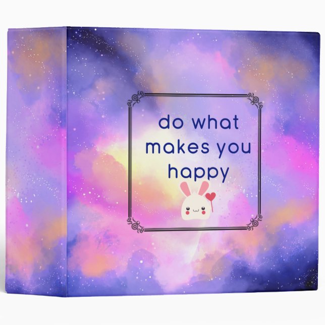 Happiness Quote with Space Clouds Abstract Design 3 Ring Binder (Front/Spine)