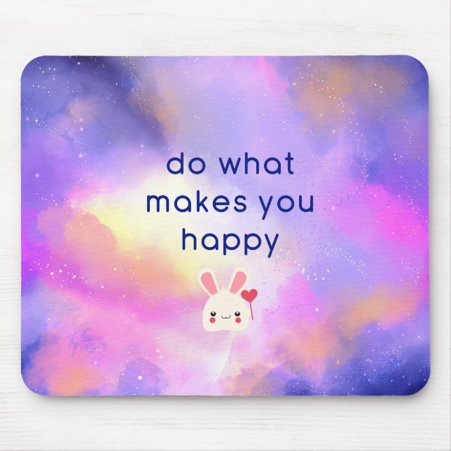 Happiness Quote with Surreal Clouds Abstract Mouse Pad (Front)