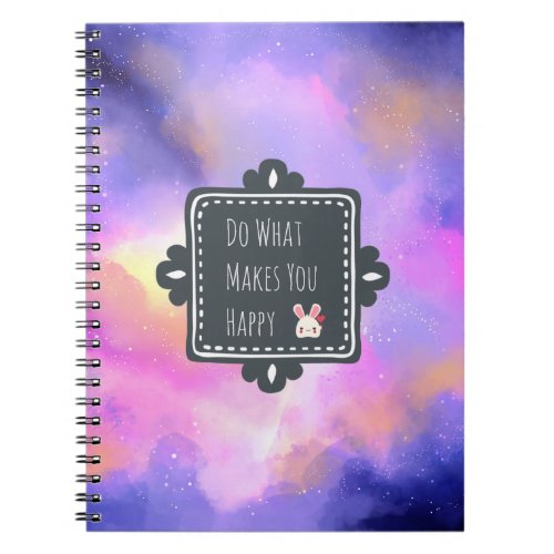 Happiness Quote with Surreal Clouds and a Bunny Notebook