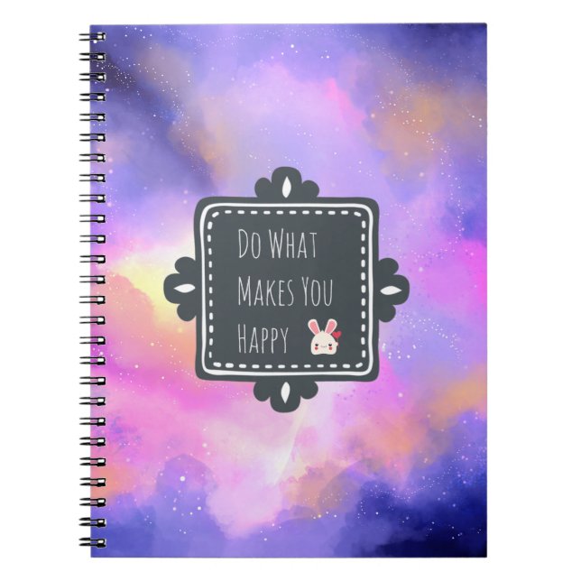 Happiness Quote with Surreal Clouds and a Bunny Notebook (Front)