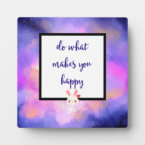 Happiness Quote with Surreal Clouds and a Bunny Plaque