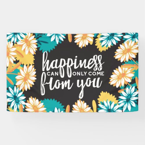Happiness Quotes with Daisy Flower Pattern Banner