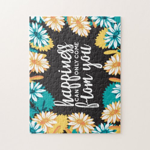 Happiness Quotes with Daisy Flower Pattern Jigsaw Puzzle