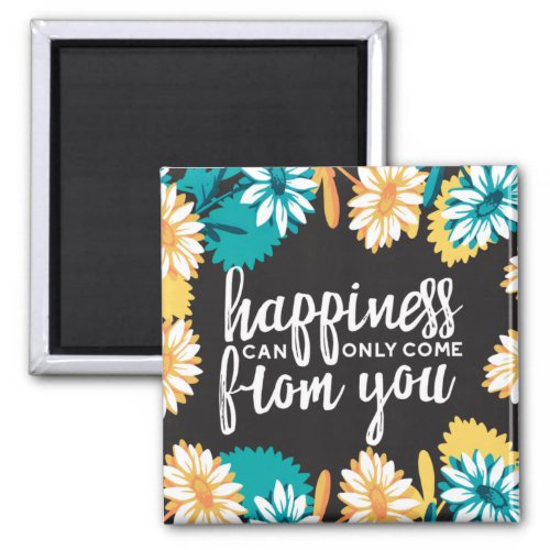 Happiness Quotes with Daisy Flower Pattern Magnet