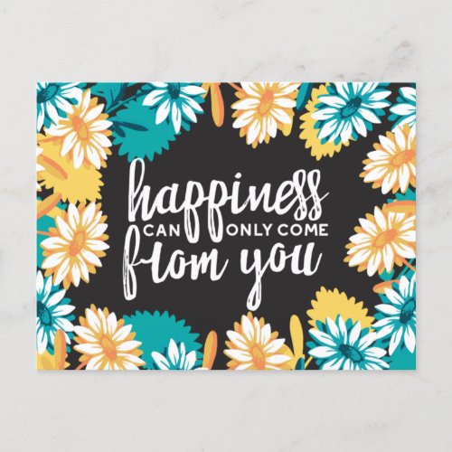 Happiness Quotes with Daisy Flower Pattern Postcard