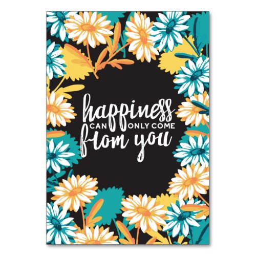 Happiness Quotes with Daisy Flower Pattern Table Number