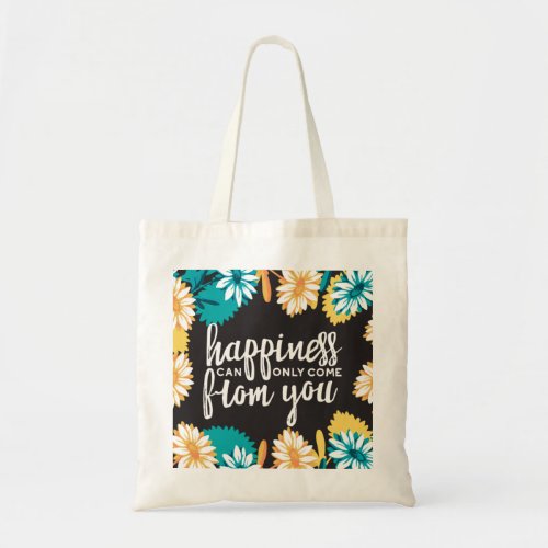 Happiness Quotes with Daisy Flower Pattern Tote Bag