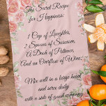 Happiness Recipe Floral Kitchen Towel<br><div class="desc">Add a sprinkle of joy and a pinch of humor to your kitchen with our Happiness Recipe Floral Kitchen Towel. This charming and whimsical towel features an uplifting message that combines the essential ingredients for happiness in a playful recipe format. Surrounded by delicate roses on a soft pink background, it's...</div>