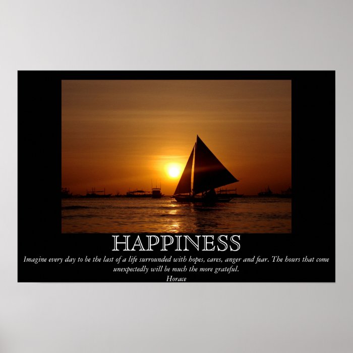 Happiness Sunset Sailboat Motivational Poster