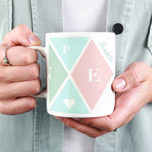 Happiness typography name script pastel colorful coffee mug