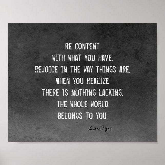 happiness zen quote Lao Tzu white on charcoal gray Poster (Front)