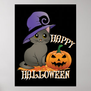 Happpy Halloween Cat with Pumpkin Poster