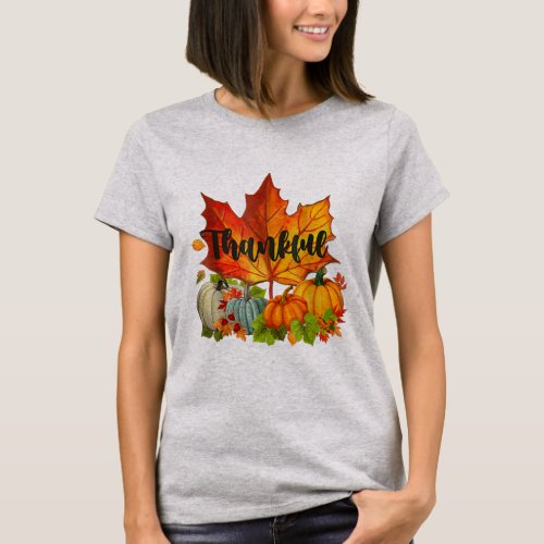 Happpy Thanksgiving Day Autumn Fall Maple Leaves T_Shirt