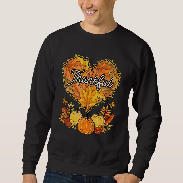 Happpy Thanksgiving Day Autumn Fall Maple Leaves T Sweatshirt (Front)