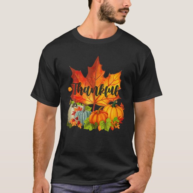 Happpy Thanksgiving Day Autumn Fall Maple Leaves T T-Shirt (Front)