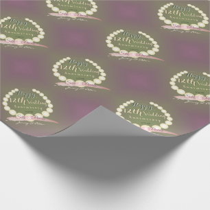 "Happy12th Wedding Anniversary" Pearl Graphic Wrapping Paper
