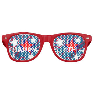 Happy4th Red White & Blue Stars Red Aviator Shades