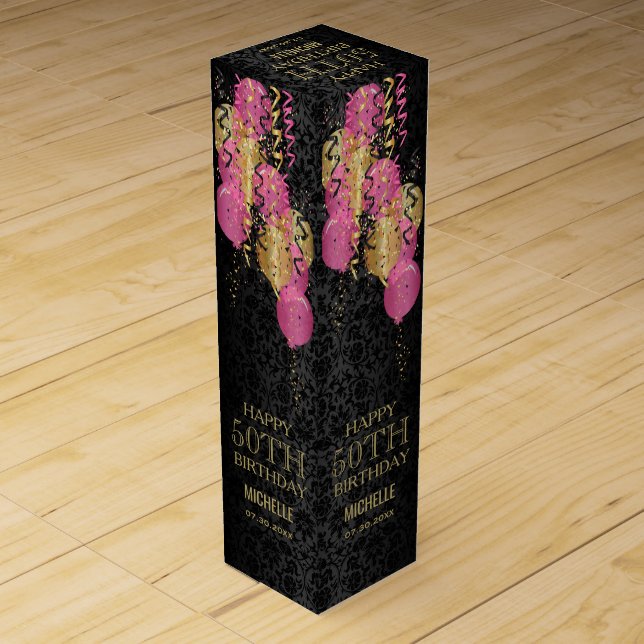 Happy 00th Birthday / Anniversary - Pink Balloon   Wine Box (Back)