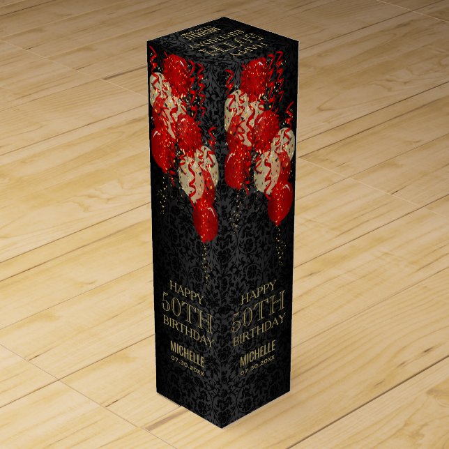 Happy 00th Birthday / Anniversary - Red Balloons  Wine Box (Back)