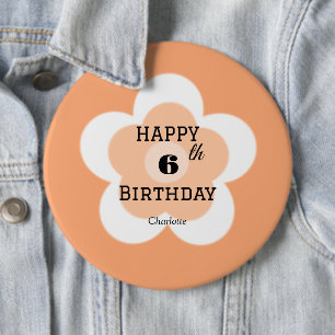 Happy 00th Birthday Cute orange boho flower petal  Button