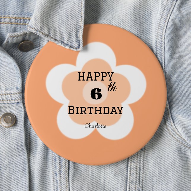 Happy 00th Birthday Cute orange boho flower petal  Button (In Situ)