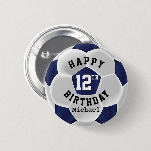 Happy 00th Birthday - Dark Blue Soccer Ball Button (Front & Back)