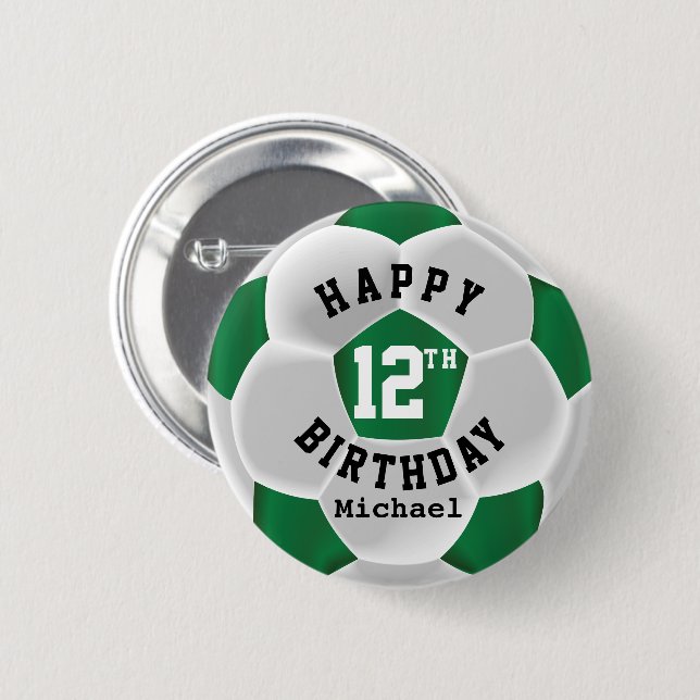 Happy 00th Birthday - Dark Green Soccer Ball Button (Front & Back)