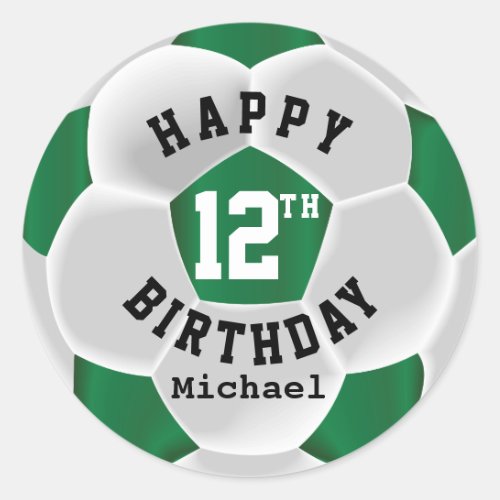 Happy 00th Birthday _ Dark Green Soccer Ball Classic Round Sticker