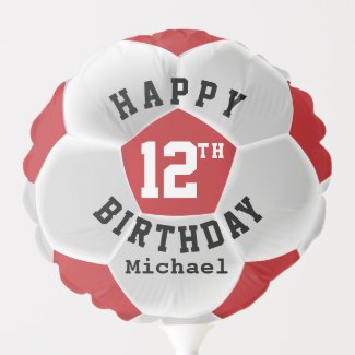 Happy 00th Birthday - Red Soccer Ball Balloon